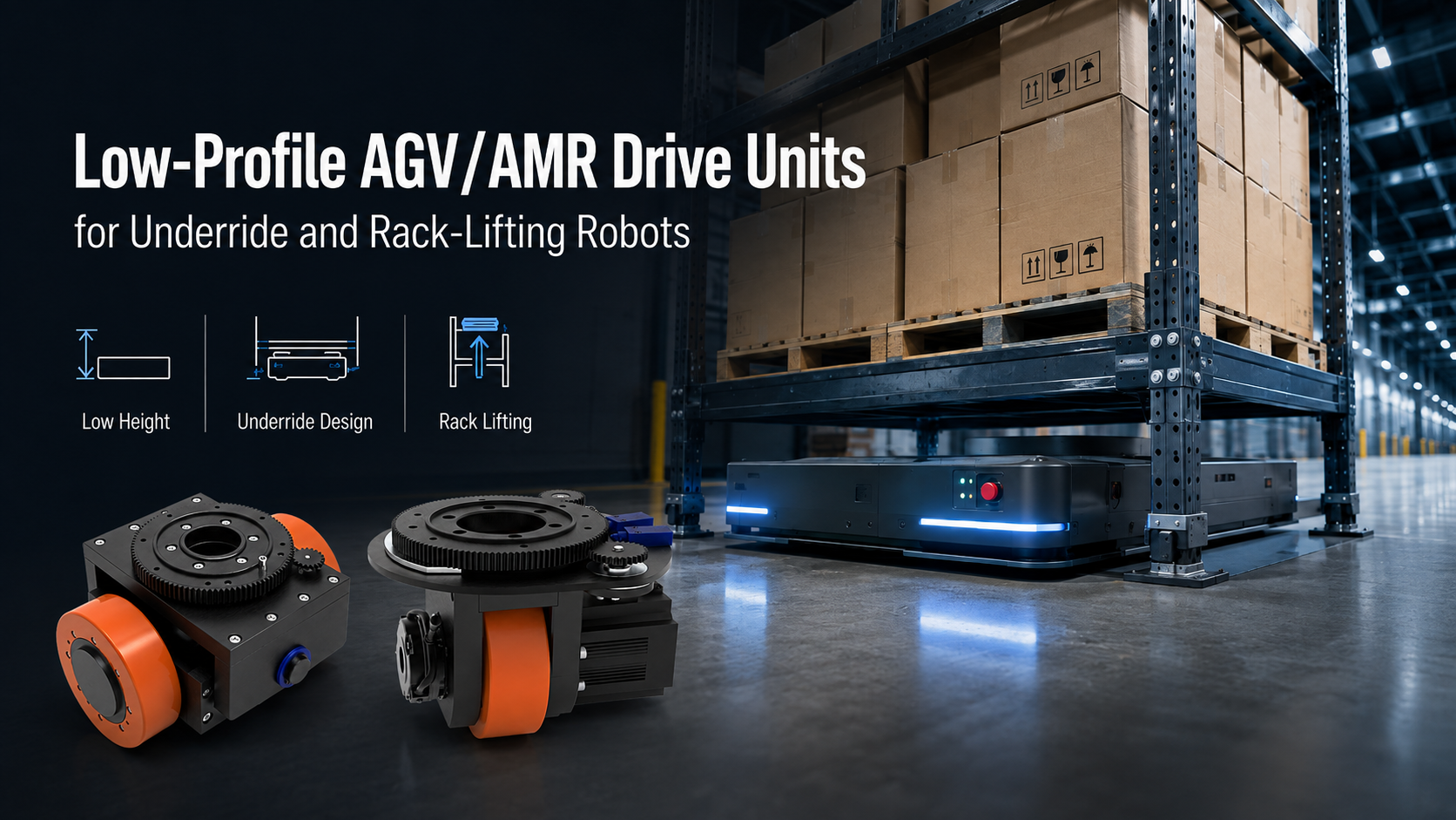 Low-Profile AGV/AMR Drive Units for Underride and Rack-Lifting Robots